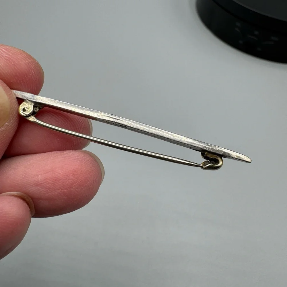 Vintage Art Deco Sterling Silver‎ Bar Pin Brooch with Clear Rhinestones Crystal